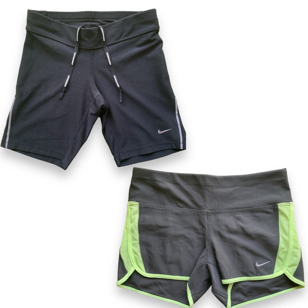 Set of 2 Nike Dri-Fit Activewear Summer Running Shorts w/ Drawstrings Black Grey